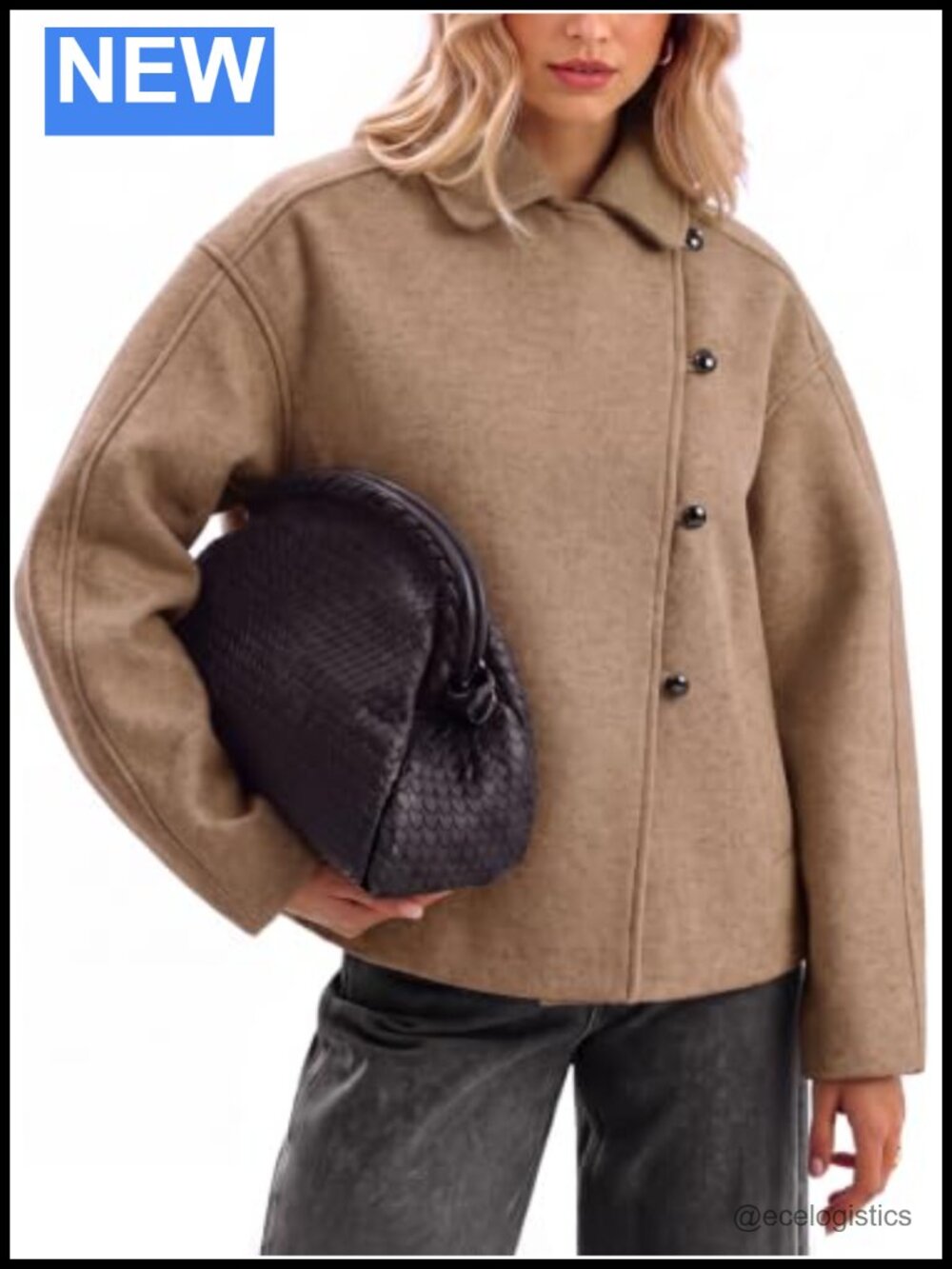 Womens Cropped Faux Wool Button Down Peacoat Jacket
